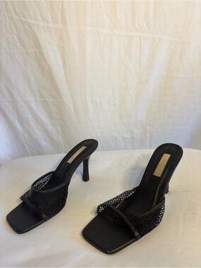 Billini Black Mesh Slip-On Mules with Square Toe